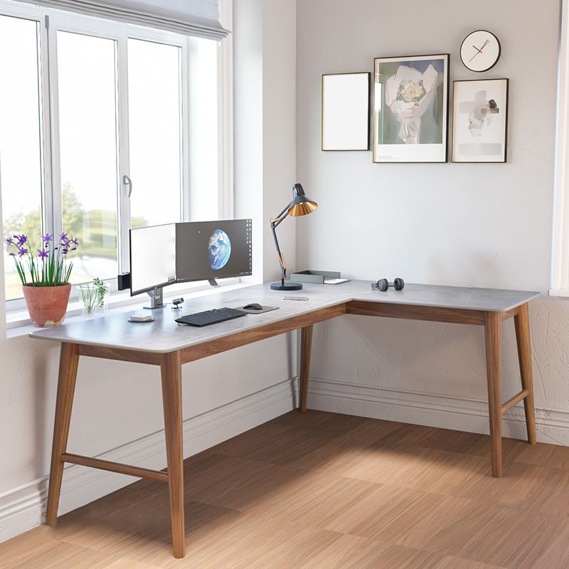 30"H Contemporary Office Desk L-Shape Ash Gray Writing Desk for Bedroom