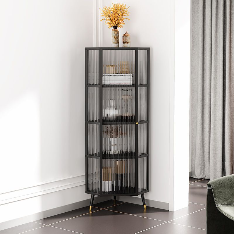 Industrial Curio Cabinet Metal Glass Doors Display Cabinet with Legs for Living Room