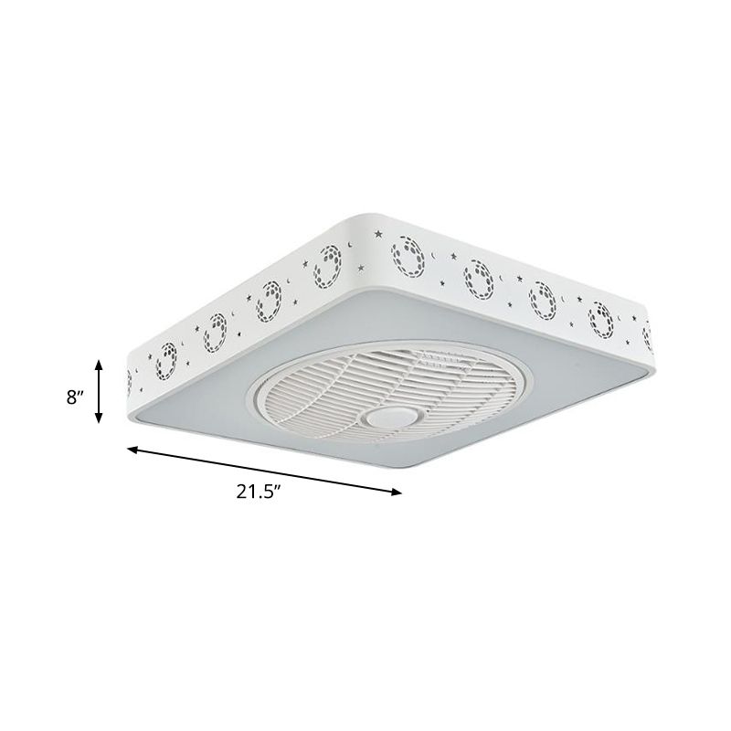 21,5 "W White LED Mont semi-chasseur Aménagement en métal contemporain Métal / Éclairage de ventilateur pendentif carré, 3 lames