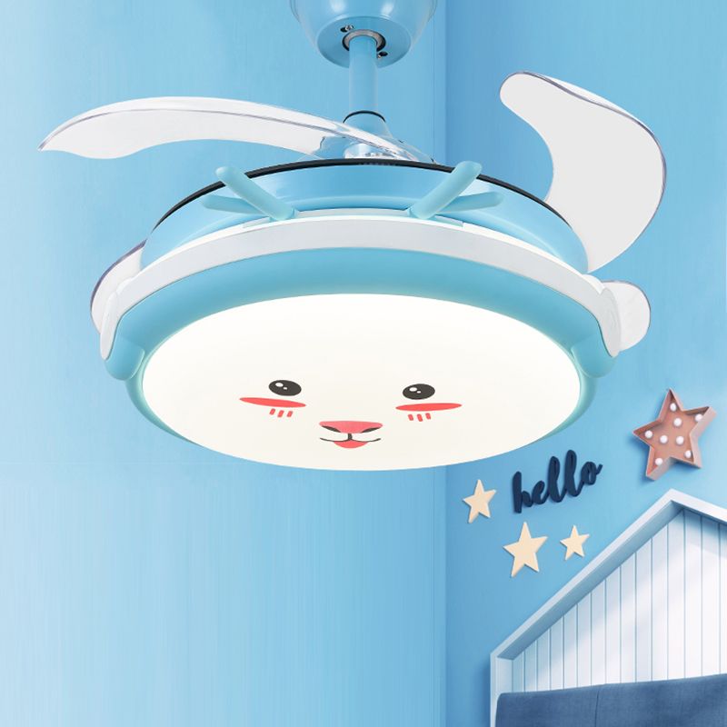 Cartoon Children Bedroom Hanging Fan Light Fixture Animal LED Semi Flush Ceiling Light