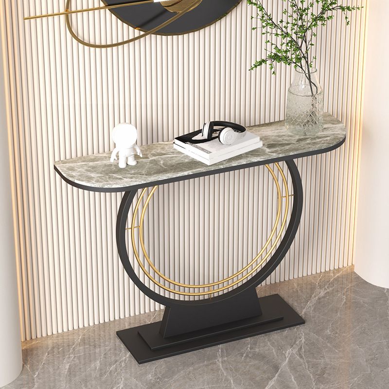 Modern Stone Console Sofa Table Half Moon Iron End Table for Hall