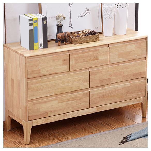 Modern Rubberwood Accent Chest with Natural Legs and Drawers