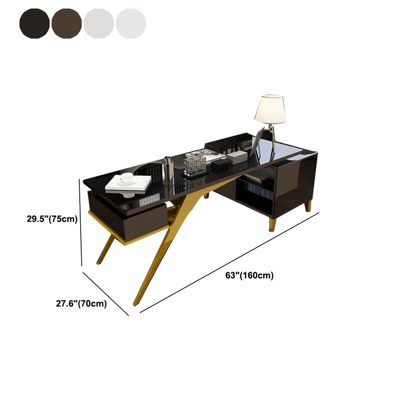 Rectangular Modern Office Desk Glass-Top Computer Desk for Home