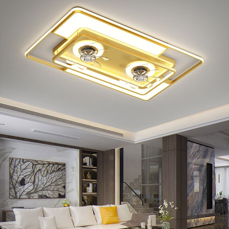 Geometric Interior LED Ceiling Fan Fixture Contemporary Black / Gold Fan Lighting