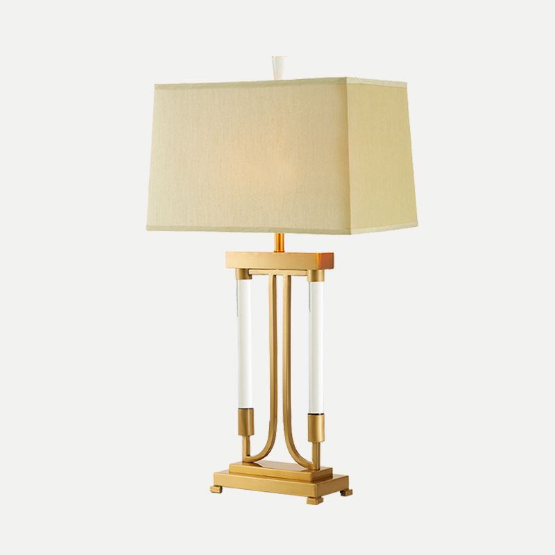 Contemporary 1 Bulb Task Lighting Gold Trapezoid Small Desk Lamp with Fabric Shade