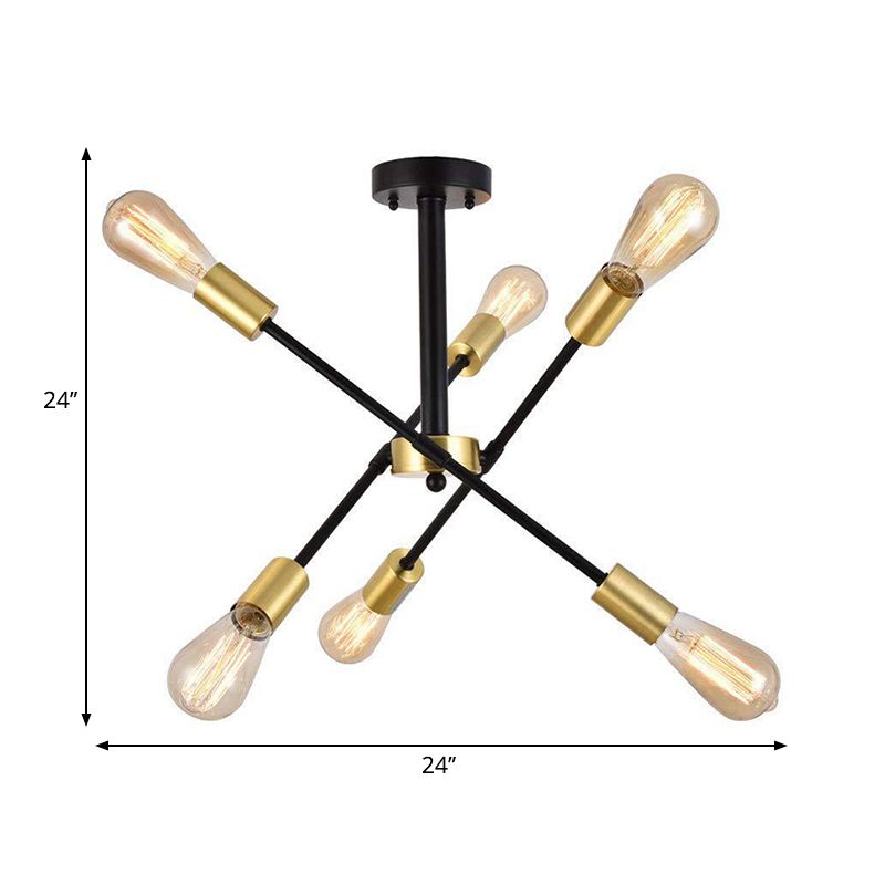 Schwarzer Finish Starburst Hanging Fixture Industrial Style 6 Heads Eisen Kronleuchter Anhänger Licht mit offen