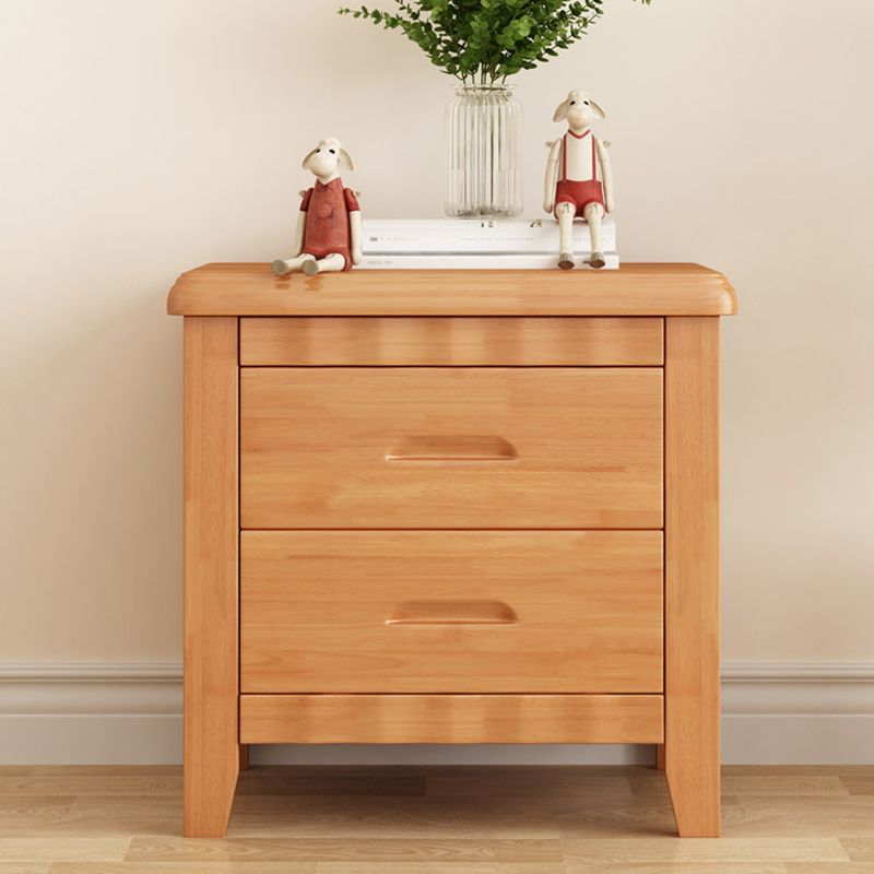 Traditional Lower Shelf Nightstand Rubber Wood Bedside Cabinet with Drawers for Bedroom