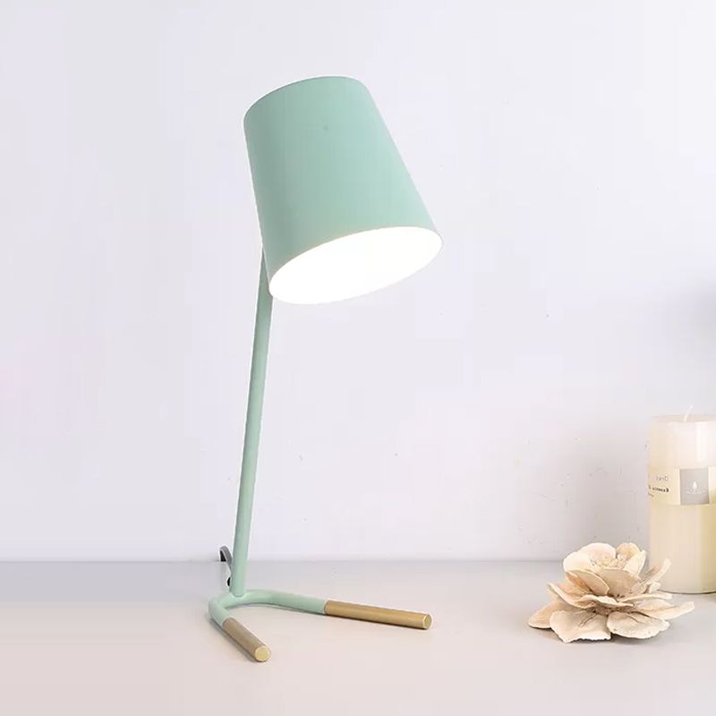 Pink/Green Tapered Nightstand Light Macaron 1 Head Iron Table Lighting with Swivelable Design and Fork Base