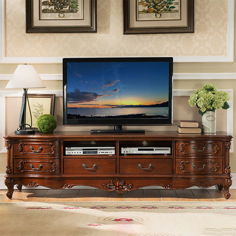 Traditional TV Media Stand Wooden TV Stand Console with 6 Drawers