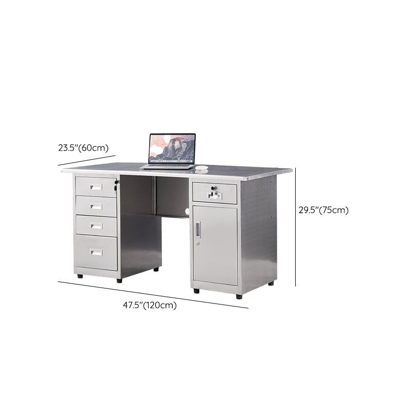 Rectangular Shaped Writing Desk Stainless Steel in Silver for Office