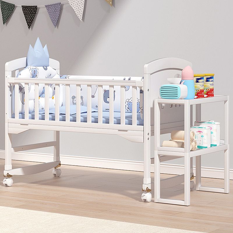 Solid Wood Toddler Bed with Guardrail Pine Kids Bed in White