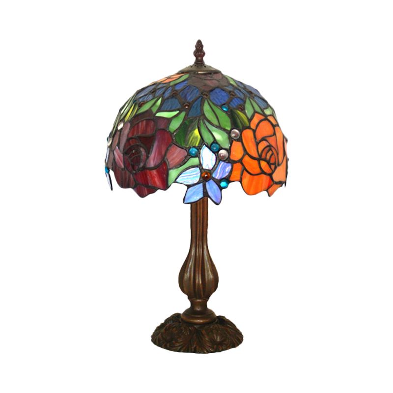 Victorian Style Blossom Table Light 1 Head Multicolored Stained Glass Night Stand Lamp