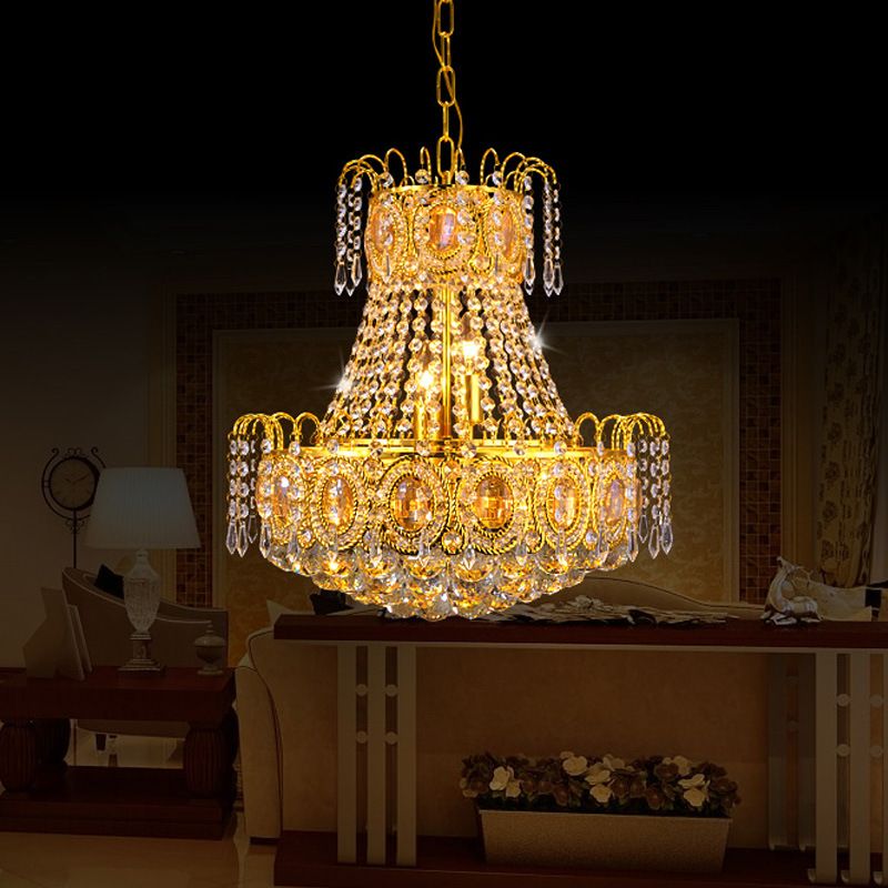 Crystal Fared suspendu plafond Light moderne 5 lumières Gold Chandelier Light pour le salon