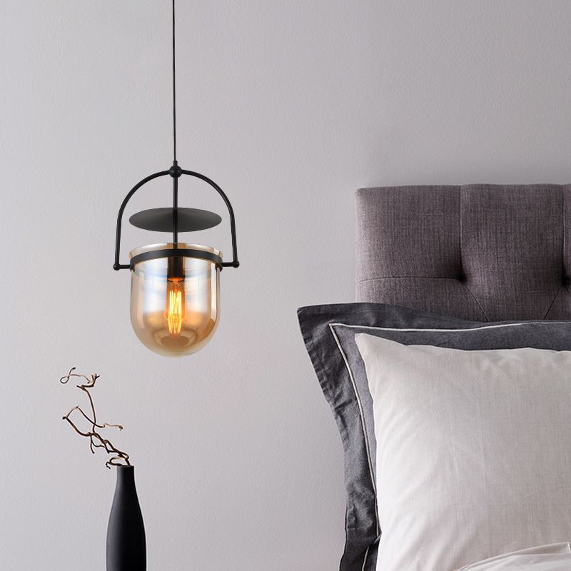 1 Light Caged Glass Hanging Light Fixtures Retro Industrial Style Glass Ceiling Light for Restaurant