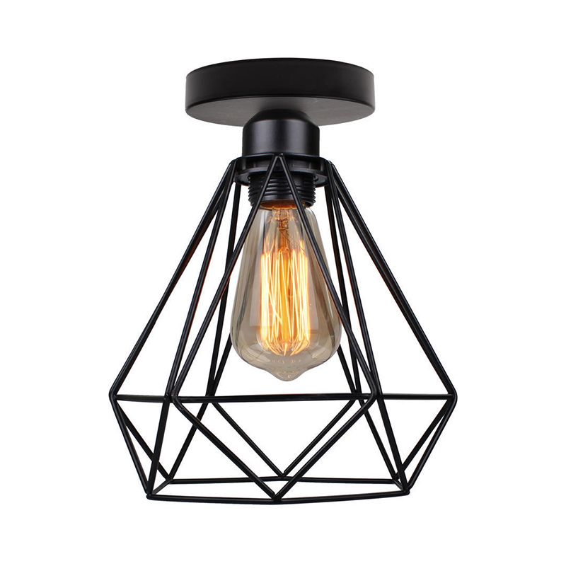 Cadre de fer Black Ceiling Light in Industrial Vintage Style Geometric Indoor Flush Mount