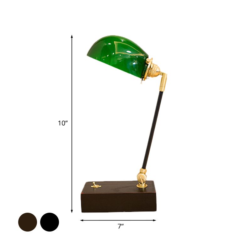 Semi-Sphere Green Glass Reading Lighting Retro 1-Light Study Room Nightstand Lamp in Black