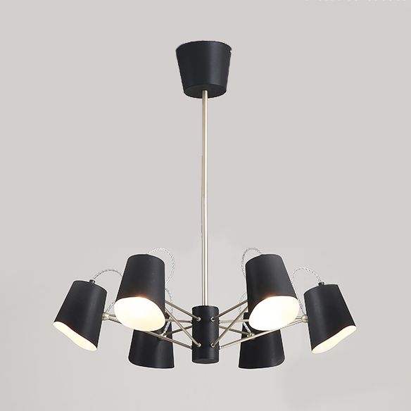 3/6/8 Lights Bucket Chandelier Light Contemporary Metal Black Pendant Light Fixture for Living Room