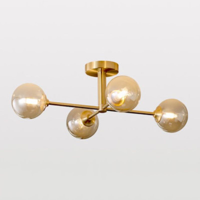 Modern Style Sputnik Flush Mount Metal Ceiling Light in Gold for Living Room