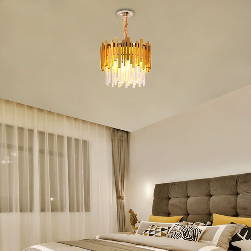 Modern Stylish Silver/Gold Pendant Lamp with Crystal Prism 6 Bulbs Suspension Lamp for Bedroom