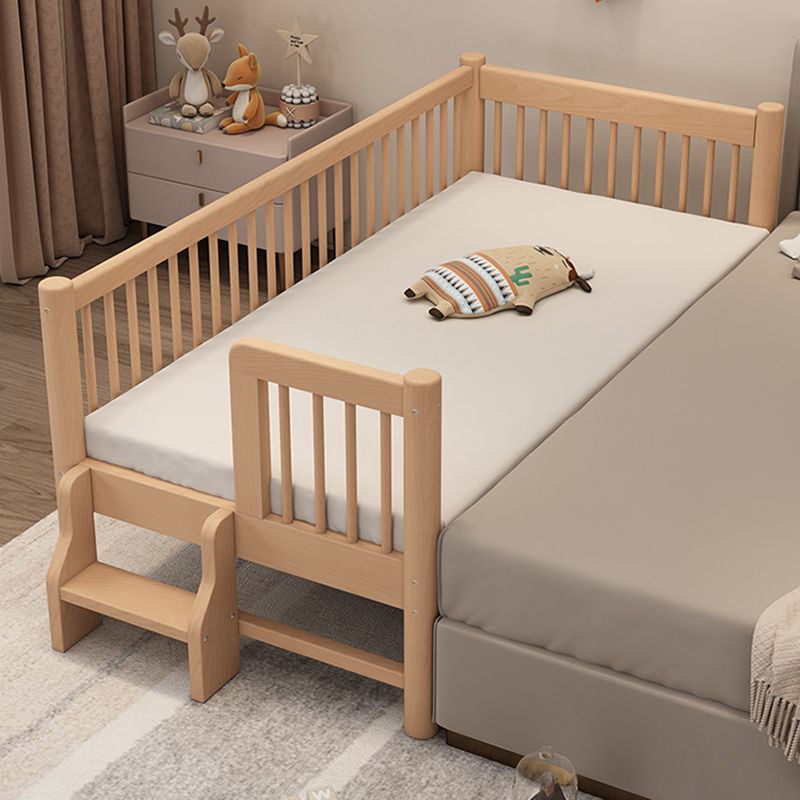 Contemporary Nursery Crib with Guardrail in Natural/Grey Solid Wood