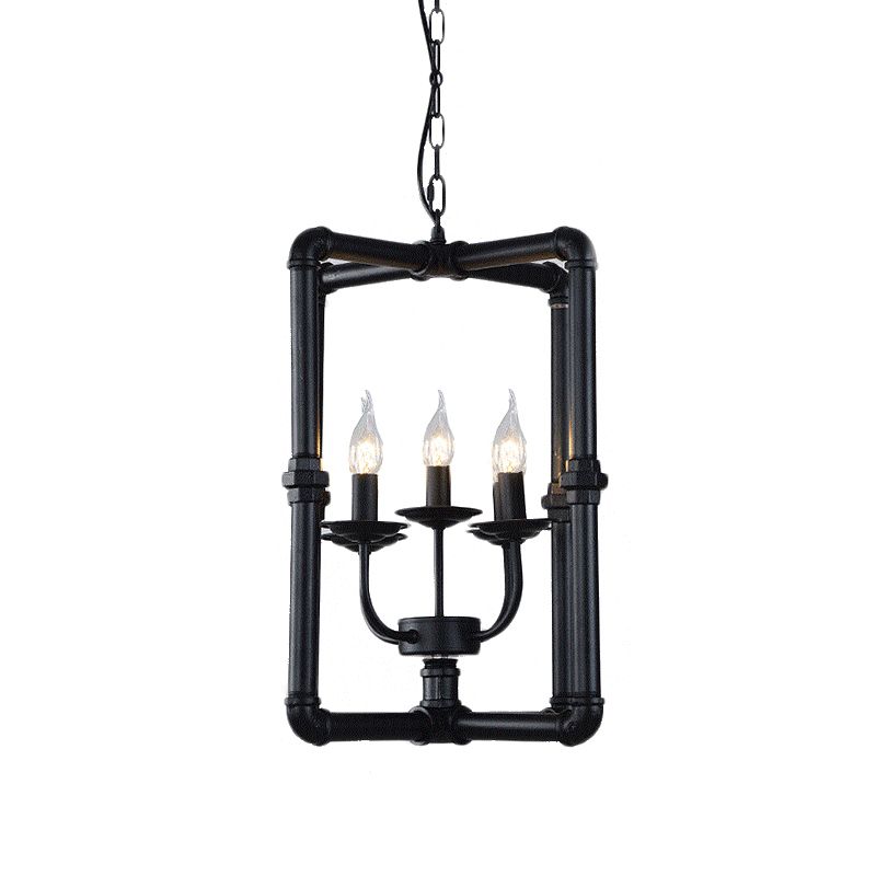 Candlestick Metal Chandelier Light Fortage Warehouse 5 Lights Restaurant Hanging Lamp Kit in Black