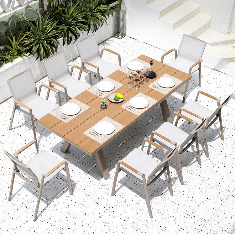 Modern Artificial Wood Courtyard Table Rectangle Shape Outdoor Table