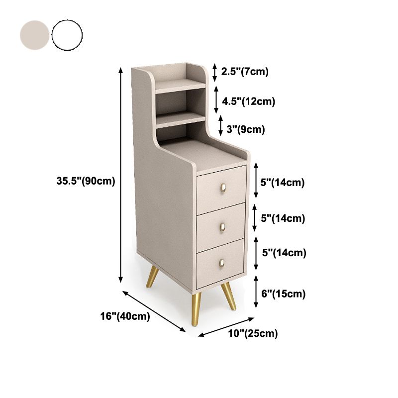 3-Drawer Nightstand 16" W White / Grey Night Table for Bedroom