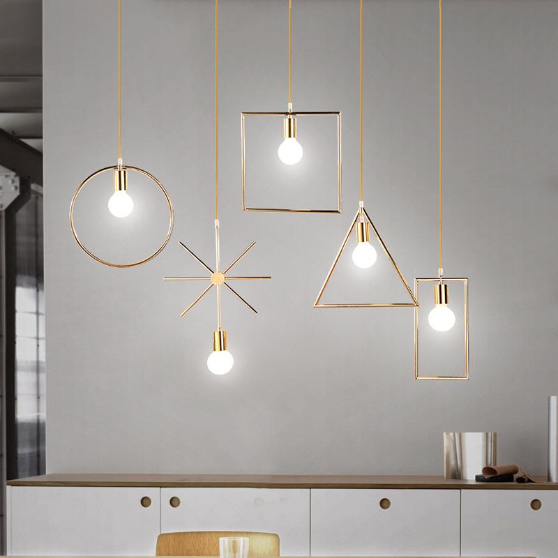 Gold Geometrische Suspension Anhänger Licht Nordisches Metall 1 Kopf Esszimmer -Pendel Licht