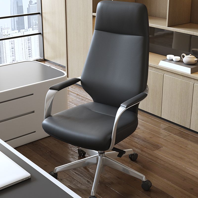 Fixed Arms Desk Chair Modern No Distressing Leather Ergonomic Office Chair