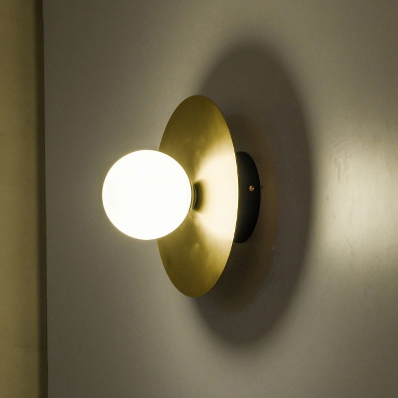 1 Bulb Bathroom Wall Lamp Modernism Gold LED Wall Light Sconce with Spherical White Glass Shade