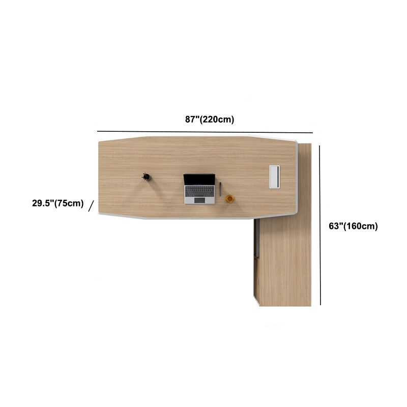 White and Natural Office Desk Modern Artificial Wood Executive Desk Locking Drawer