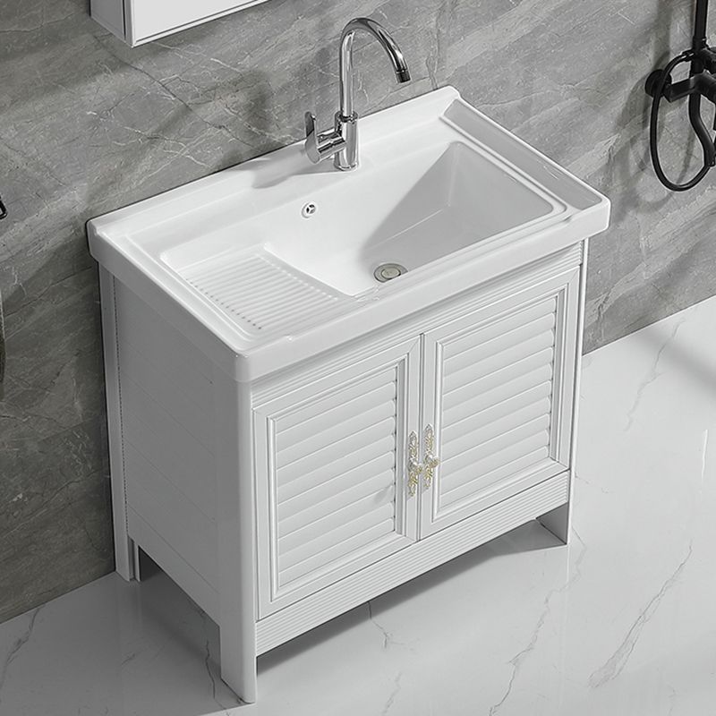 Metal Frame Vanity White Freestanding Rectangular Single Sink Glam Bath Vanity with Doors