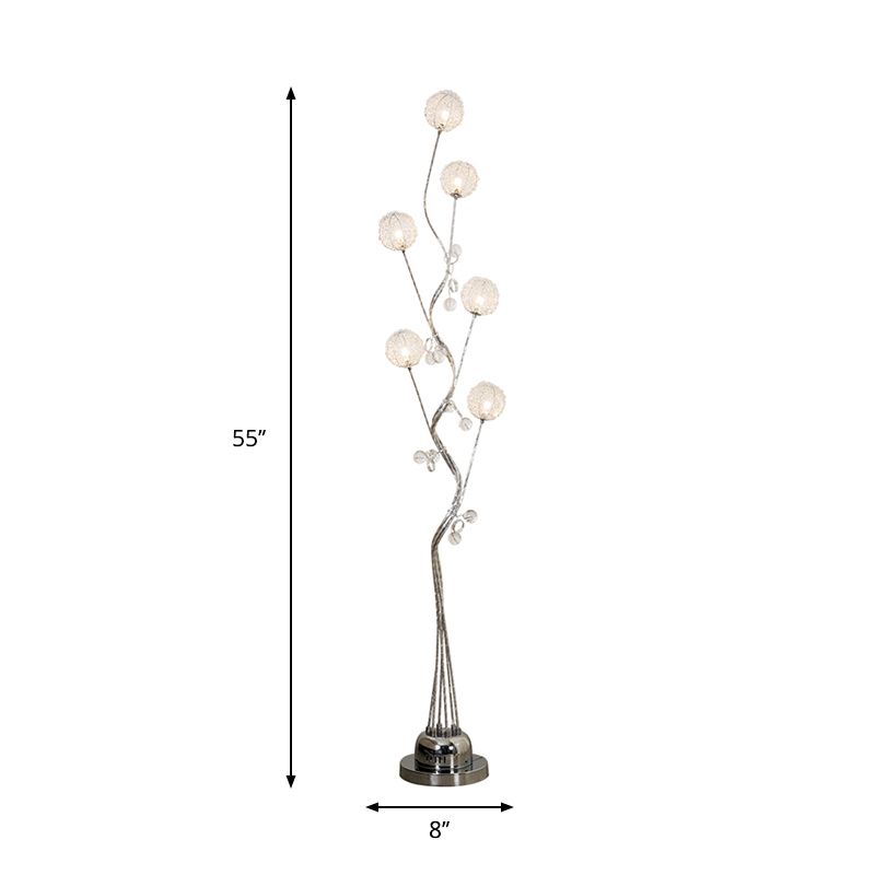 Branching Aluminum Floor Light Art Decor Living Room LED Standing Lamp with Orb Design in Silver