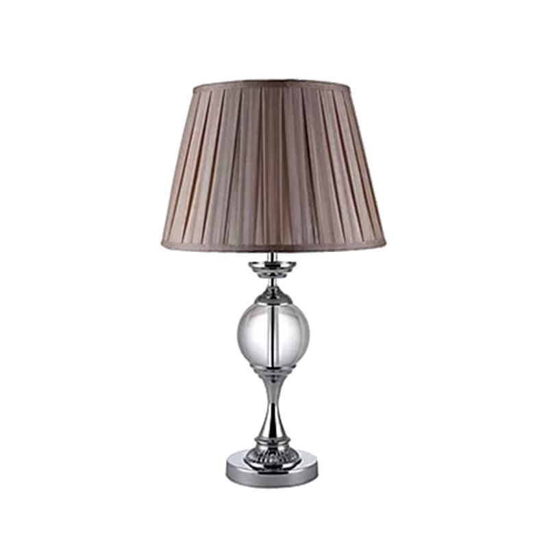 1-Bulb Table Light with Tapered Pleated Shade Fabric Traditional Great Room Crystal Nightstand Lamp