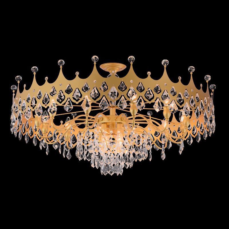 Postmodern Crown Shaped Chandelier Pendant Crystal Dining Room Hanging Light in Gold