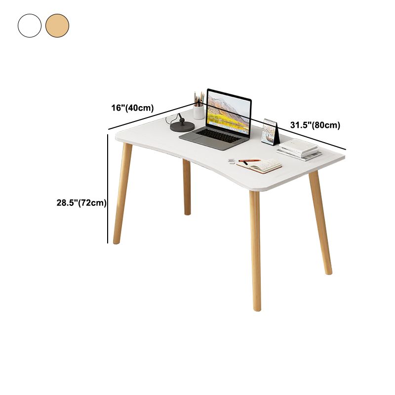 Modern White and Brown Office Desk Parsons Wooden Curved Writing Desk for Bedroom