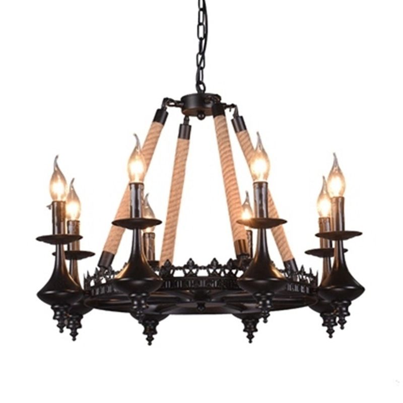 Retro Candelabra Suspension Light Iron Chandelier Light in Black for Dining Room