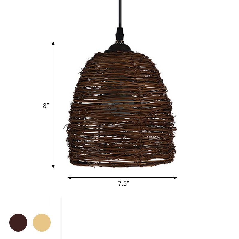 Conic Hanging Lamp Contemporary Style Rattan 1 Head Beige/Brown Suspension Light for Dining Room