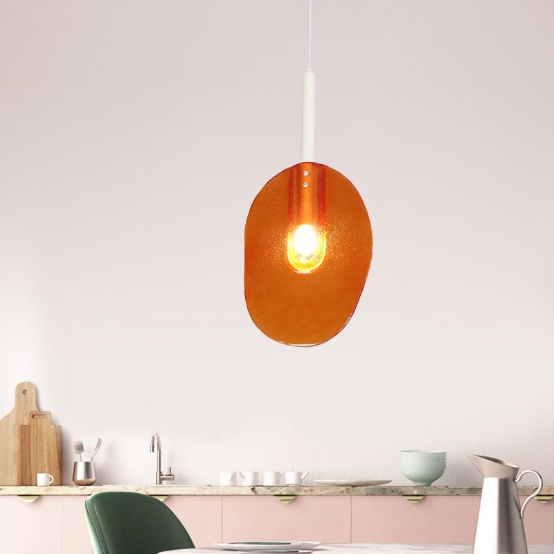 Minimalist Lollipop Shape Suspension Light Orange Glass 1-Light Coffee Shop Ceiling Pendant Lamp