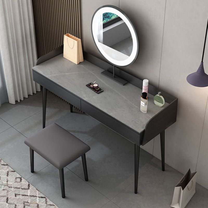 Contemporary Makeup Table Set with 2 Drawers, Black and White/Grey Make-up Vanity