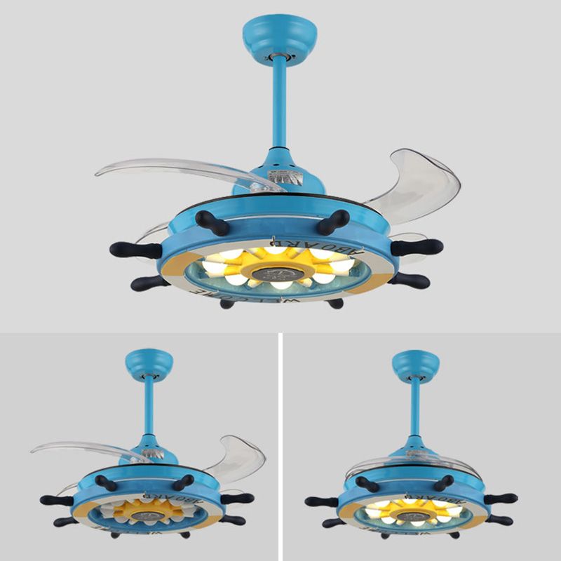 Mediterranean LED Pendant Fan Lighting Rudder Shaped Semi Flush Light with Metal Shade