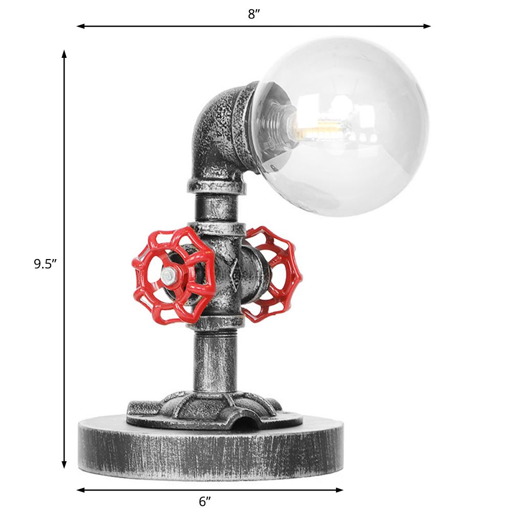 Antique Silver/Bronze Single Light Reading Lamp Industrial Clear/Amber Glass Globe Shade Task Lighting