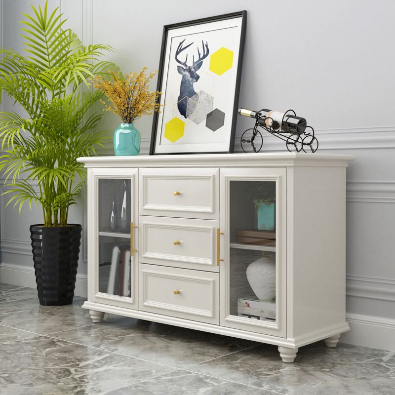 Contemporary White Buffet Sideboard Solid Wood Sideboard Cabinet with Drawers and Doors