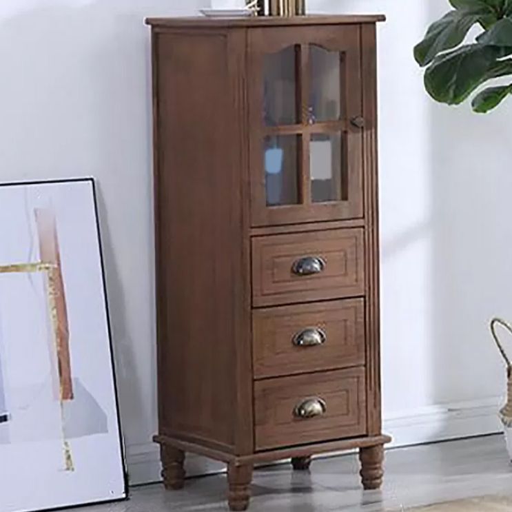 Mid-Century Modern Accent Cabinet with Glass Door and Solid Wood Legs