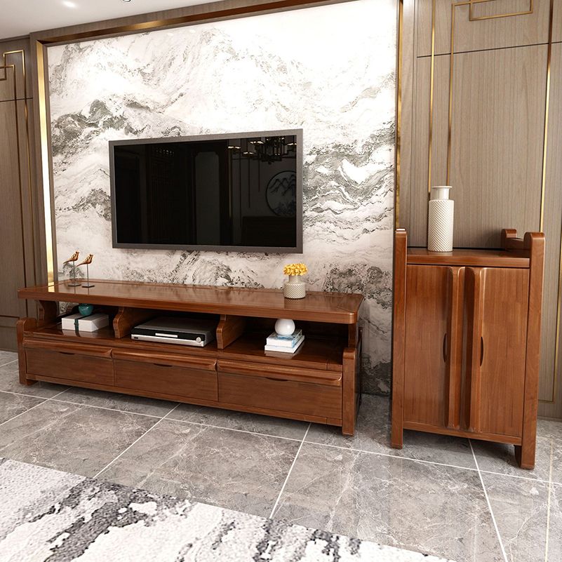 Solid Wood TV Stand Console Open Storage Media Console TV Stand for Living Room