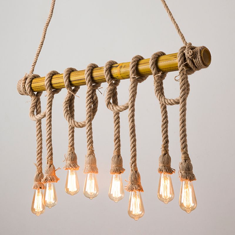 Industrial Linear Pendant Lighting Manila Rope Ceiling Pendant Light for Bar