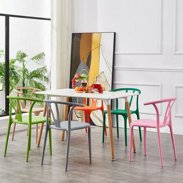 Contemporary Plastic Kitchen and Dining Room Chair Slat Back Side Chair