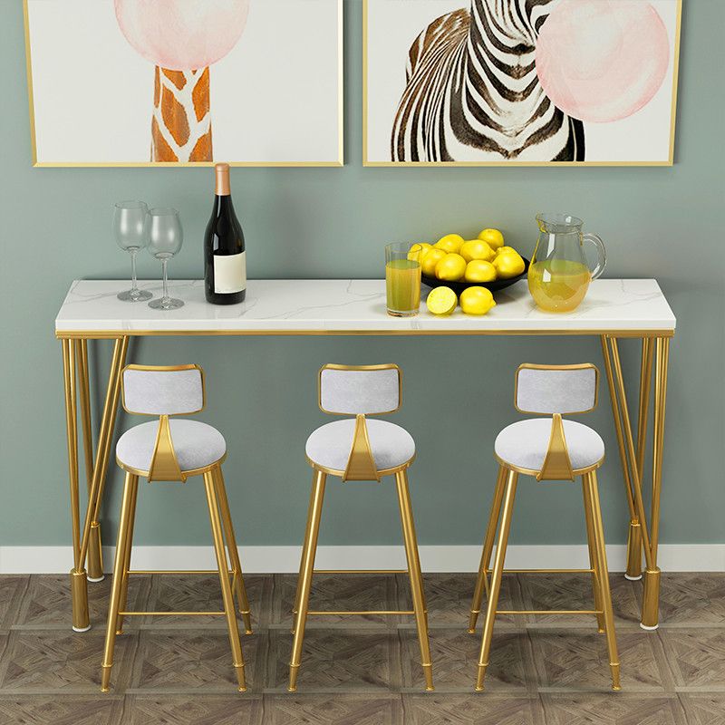 Marble Top Rectangle Bar Table Luxurious Bistro Table with 4 Legs in Gold