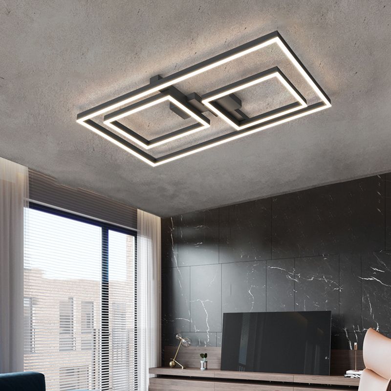 Dark Black Aluminum Semi Flush Mount Modern LED Square Ceiling Flush