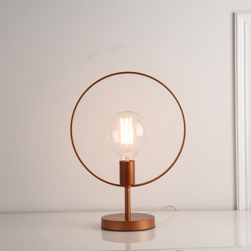 Circular Desk Lamp Modernist Metal 1 Head Reading Book Light in Burgundy for Study